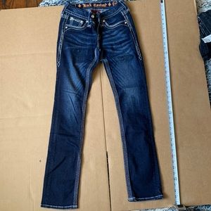 Womens rock revival straight leg blue jeans in size: 26